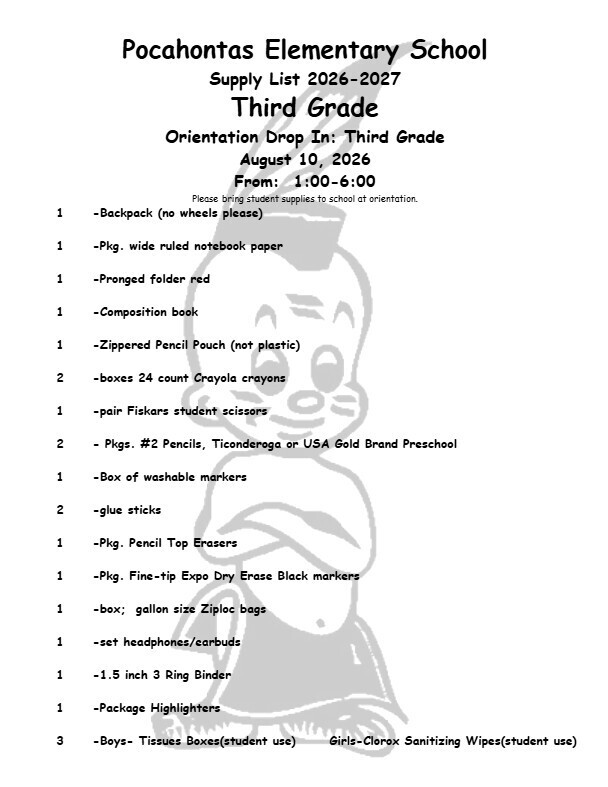 3rd - Supply List