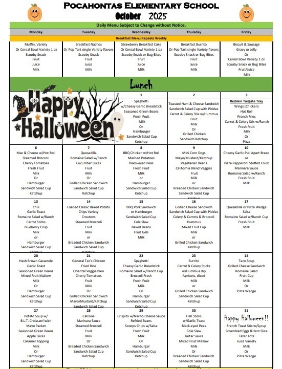 October Lunch Menu