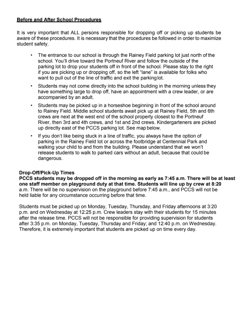 pick up drop off procedures