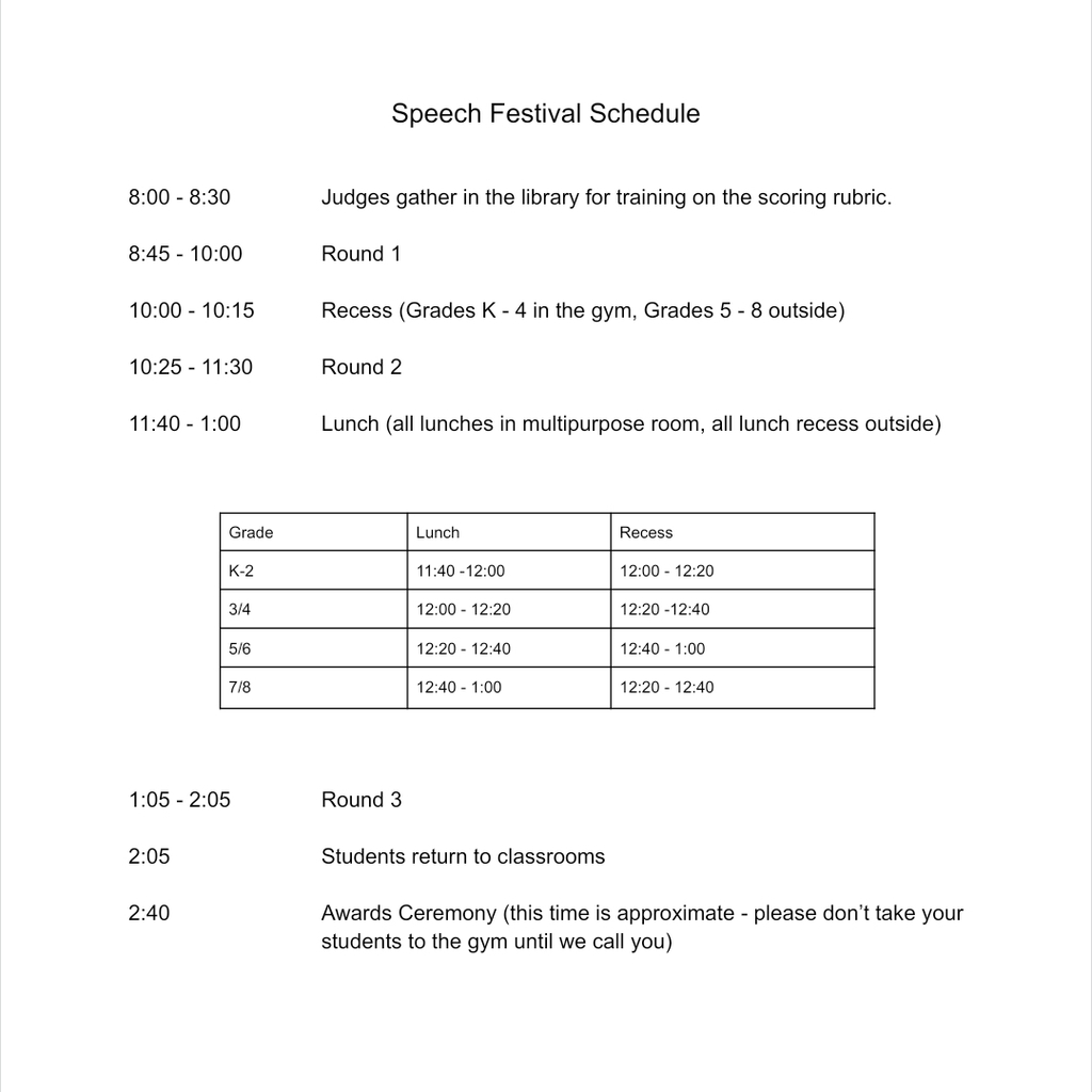 speech festival schedule