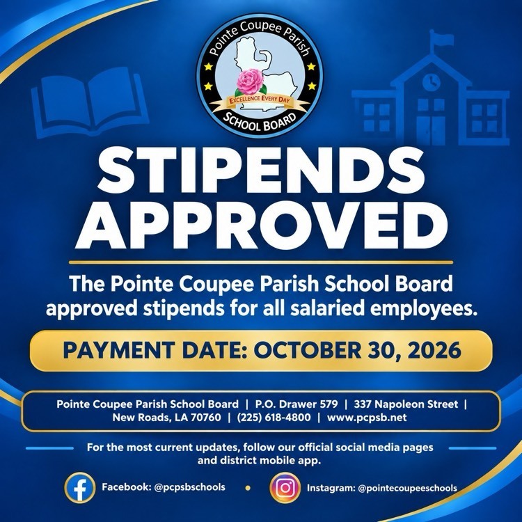 Pointe Coupee Parish School Board Approves Stipends for All Eligible Salaried Employees