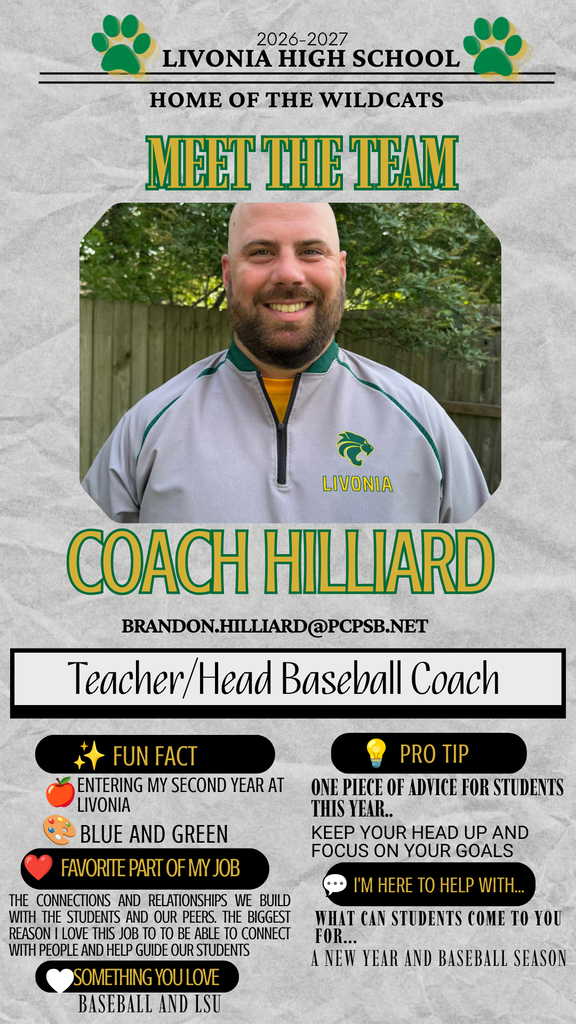 Meet the Wildcats of Livonia High School!  We are excited to introduce some of the amazing educators who are ready to support our students for the 2026-2027 school year. Take a look at the team dedicated to teaching, encouraging, and cheering on our Wildcats every day.  Drop a comment to welcome them.