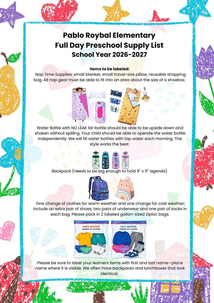 PreK Supply List
