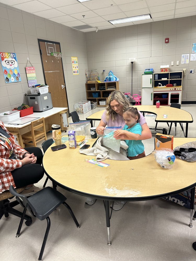 Mr. Hall’s class at music and more and Ms. Wallace’s class making ice cream in a bag.