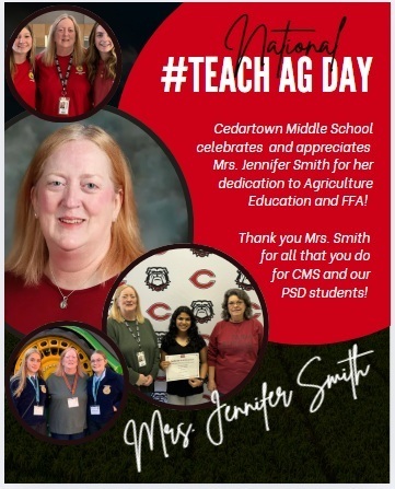 TeachAg Flyer with photos on red and black background with white text