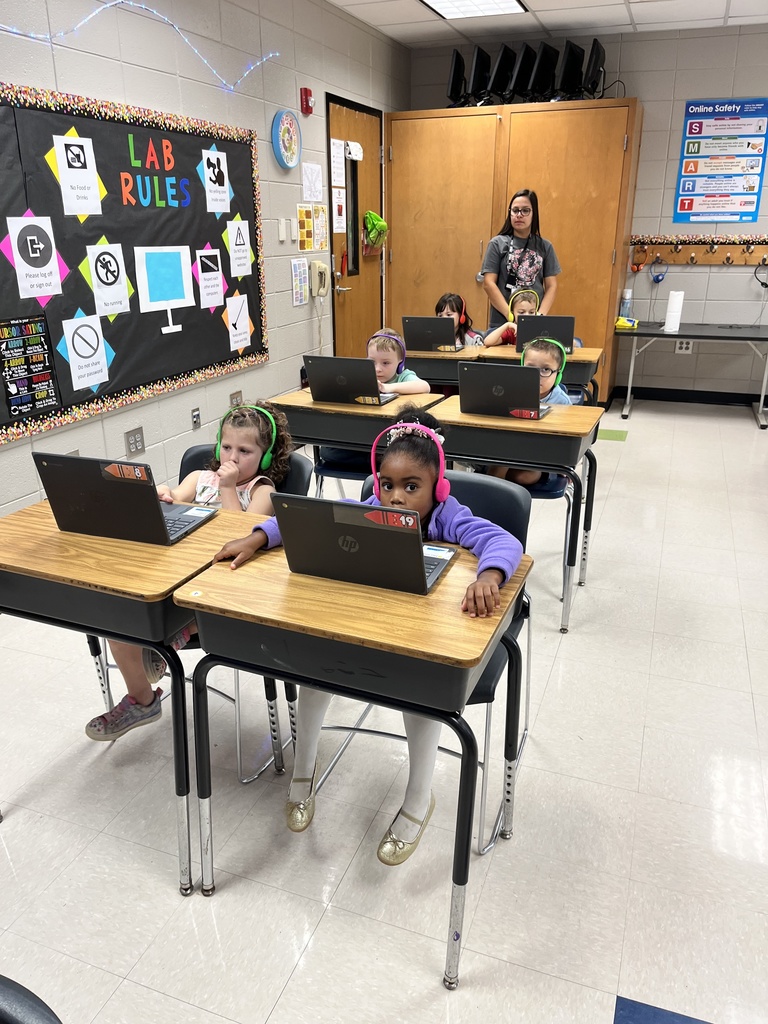 Students working on computers in computer lab. 