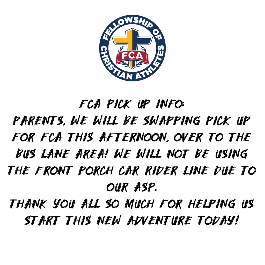 FCA Pick up location will be the bus loop.