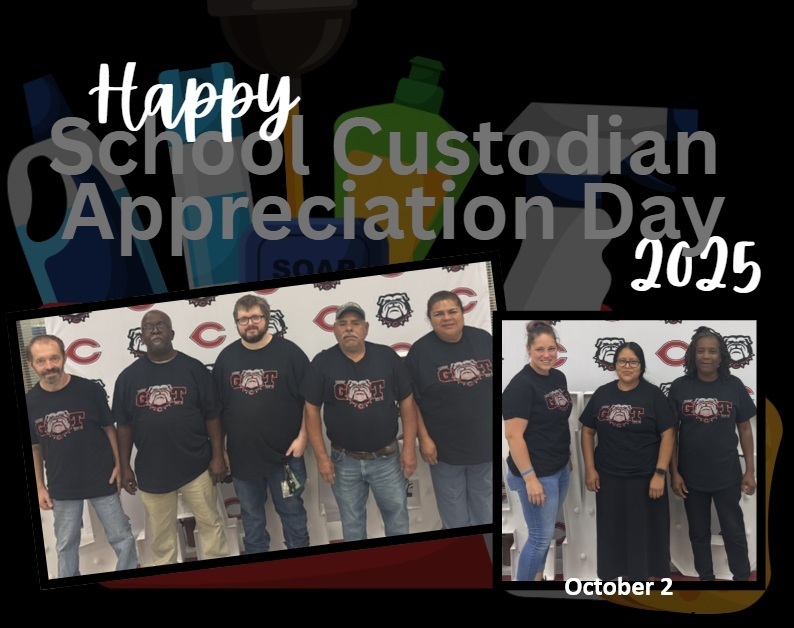 photo of custodians with white and greay text