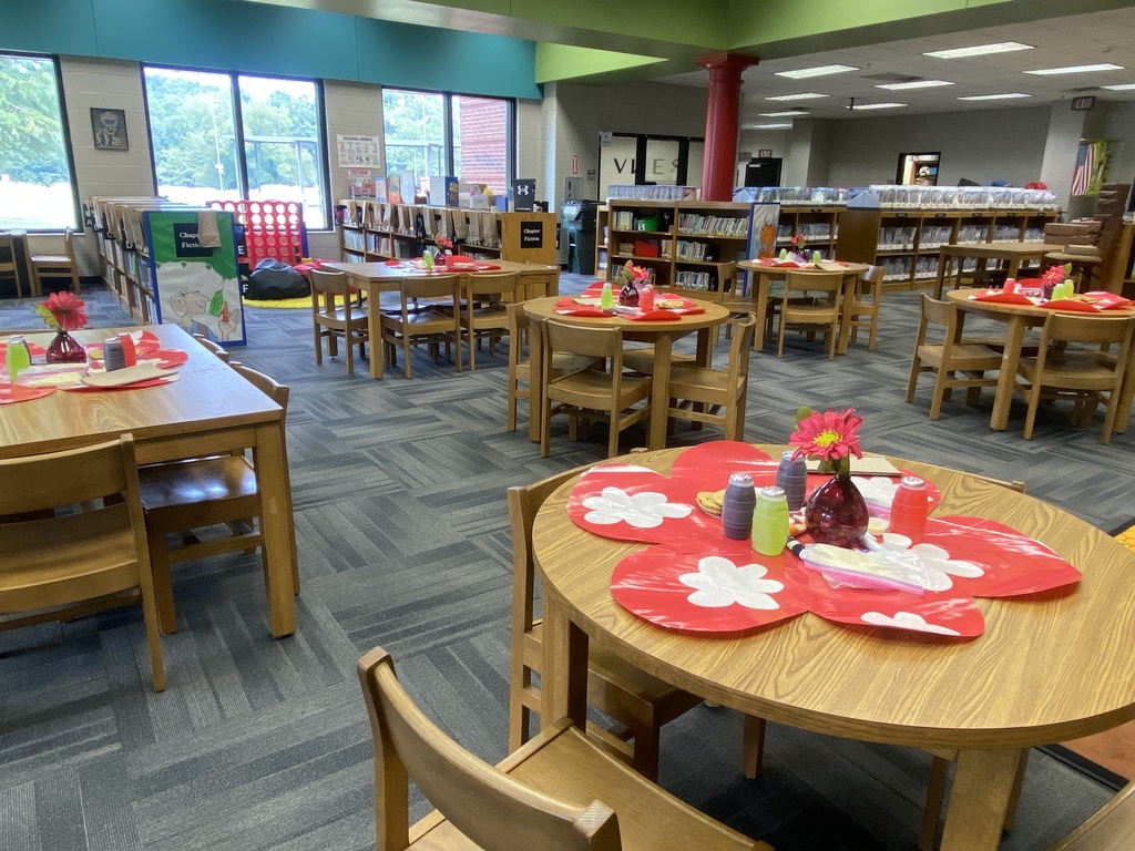 Our library tables decorated for the AR cookie party