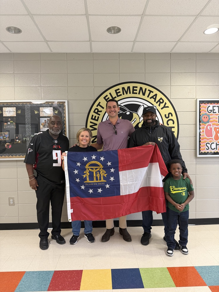Thank you to, Mr. Trey Kelley, Member of the Georgia House of Representatives, for donating a state flag to Van Wert! picture of administration, Trey Kelley, and Marvin Williams.