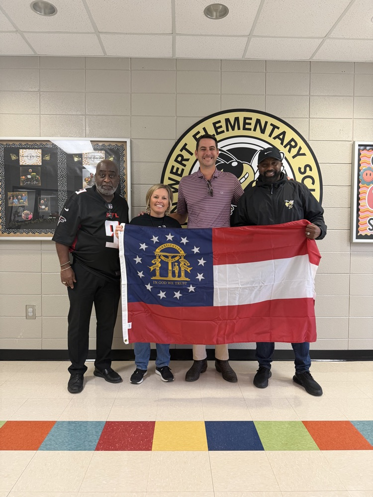 Thank you to, Mr. Trey Kelley, Member of the Georgia House of Representatives, for donating a state flag to Van Wert! picture of administration, Trey Kelley, and Marvin Williams.