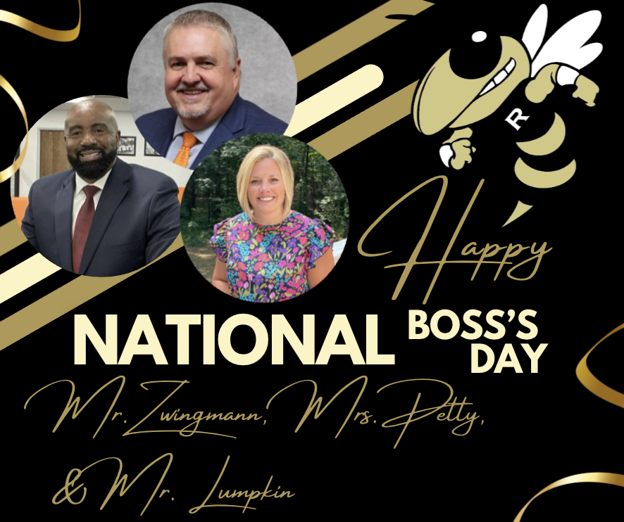 Happy National Boss's Day to our wonderful principal, assistant principal, and superintendent! We greatly appreciate your guidance and vision in steering our district and school forward. Your dedication to our students and staff is the foundation of our success. Thank you for your inspiring leadership! This picture is a picture of (clockwise - Mr. Z our principal, Mr. Lumpkin our superintendent, and Mrs. Petty our assistant principal.)