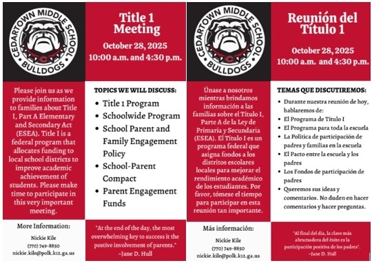 TItle One invitations red and white background with black and white text with bulldog logo as accent