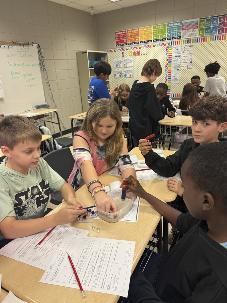 Students participated in hands on learning today! Students created a heterogenous mixture and then had to problem solve to separate out the individual parts!