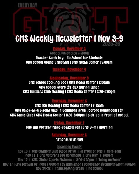 newsletter on black background with red and white etxt with shadow bulldog as accent