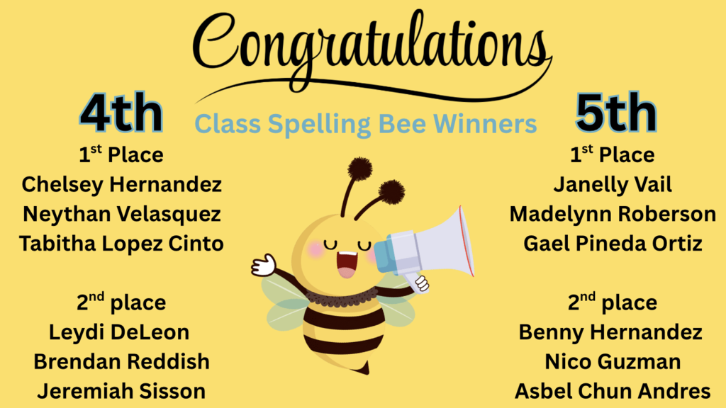 Classroom Spelling Bee Winners