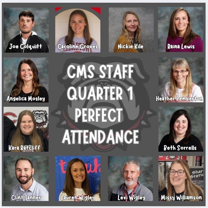 gray background with white text and photos of perfect attendance