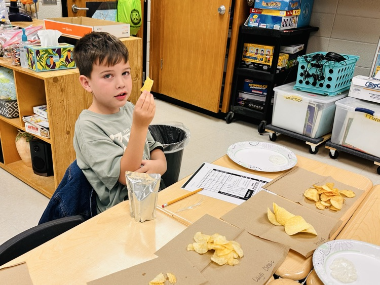 FB post:  3rd grade Gifted students used their Evaluative Thinking skills to develop criteria and assign value to different varieties of chips. After completing their matrix, most of them discovered they liked Laura Lynn classic chips the best! 