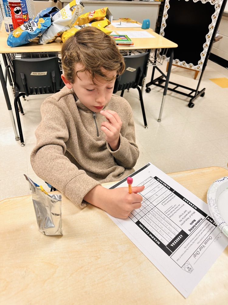FB post:  3rd grade Gifted students used their Evaluative Thinking skills to develop criteria and assign value to different varieties of chips. After completing their matrix, most of them discovered they liked Laura Lynn classic chips the best! 