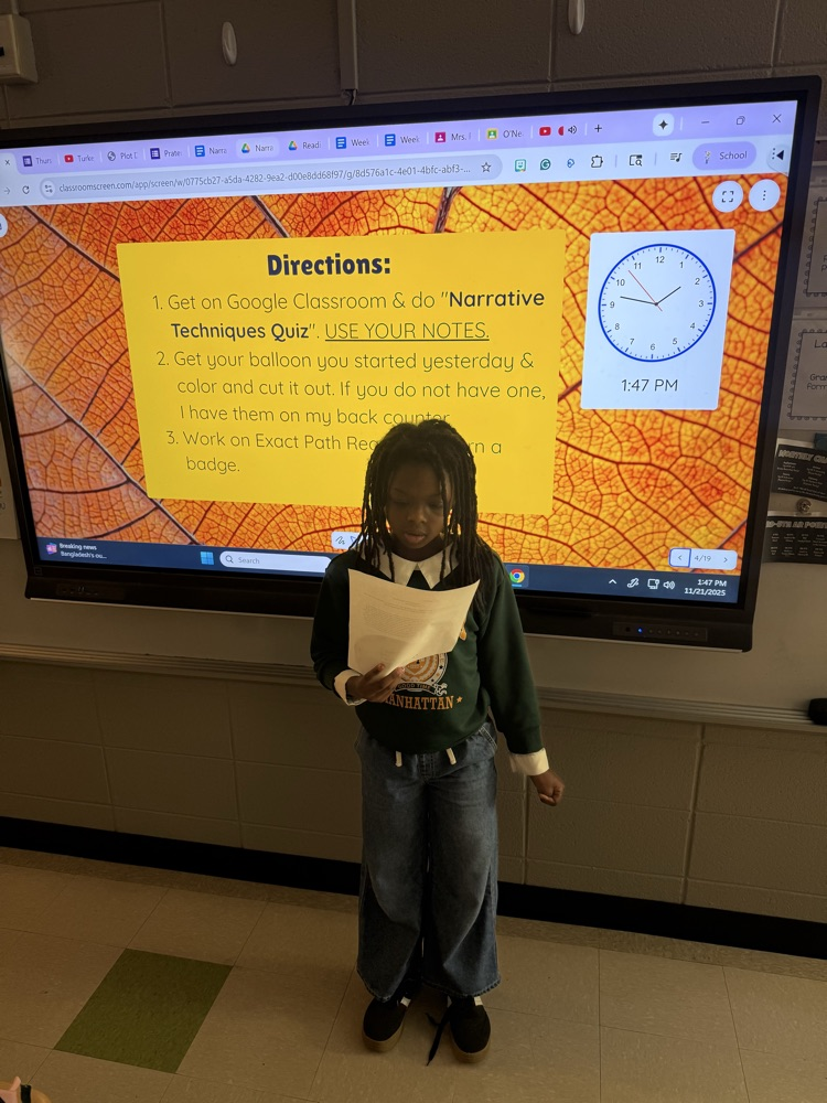 5th grade students presented their narrative writings after reading “Balloons Over Broadway” 