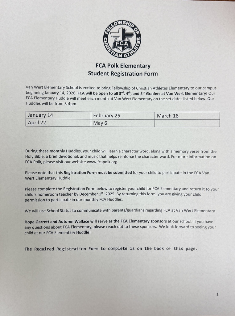 FCA sign ups have been extended until Dec. 12th next Friday. this is for 3rd 4th and 5th grade students.