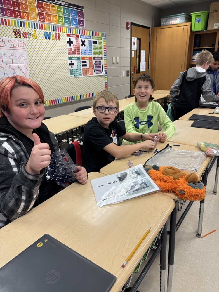 pic of students working with circuits during a Georgia power lesson. Mrs. Wallace from Georgia Power visited our 5th grade students yesterday to explore circuits and more.