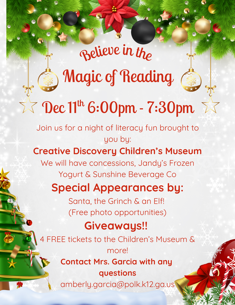 Reading night is Dec 11th from 6:00 pm to 7:30 pm