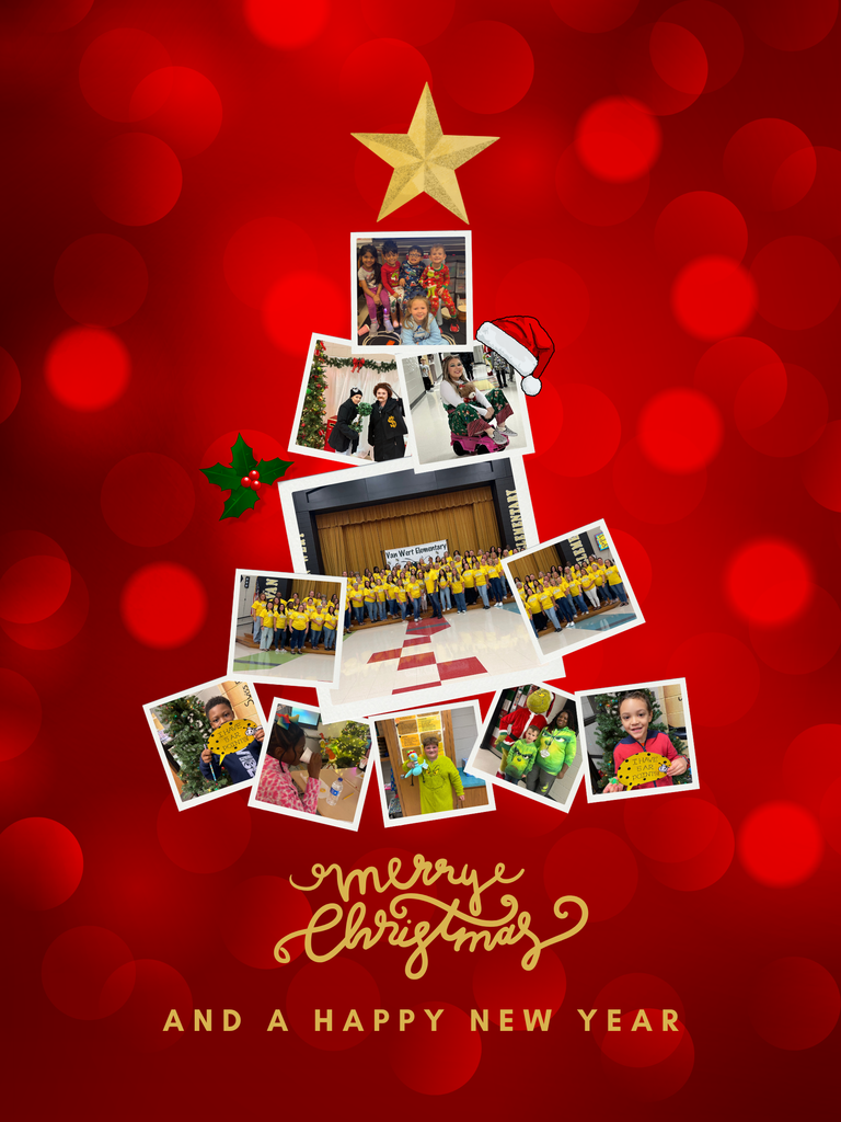 We would like to wish all our Van Wert families a happy and relaxing holiday season! We wish you all a Merry Christmas, and we look forward to seeing you all in 2026.  This picture is a Christmas Card tree with random pictures of staff, faculty, and students dressed up this week in festive attire. 