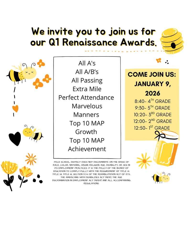 Q1 Renaissance Awards Info - Invites will be sent to the parents of students receiving an award. 8:40- 4th Grade 9:30- 5th Grade 10:20- 3rd Grade 12:00- 2nd Grade 12:50- 1st Grade 