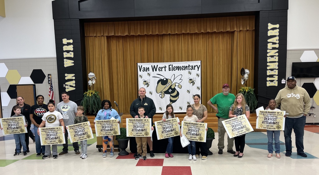 Picture is of our 3rd grade perfect attendance students and parents that attended awards today. 