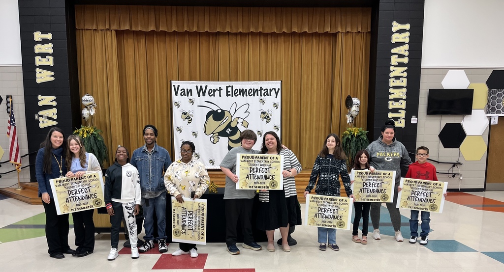Picture is of our 5th grade perfect attendance students and parents that attended awards today. 