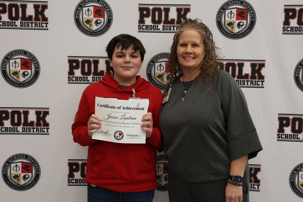 Jaxon Landrum, District Winner, and Mrs. Laura Cox, CMS Media Specialist