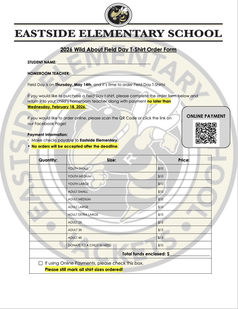 field day shirt order form