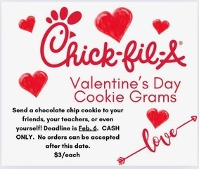 Third Grade Fundraiser this week. Send a chocolate chip cookie to your friends, your teachers, or even yourself! Deadline is Feb. 6. Cash ONLY. No Orders can be accepted after Feb. 6. $3/each