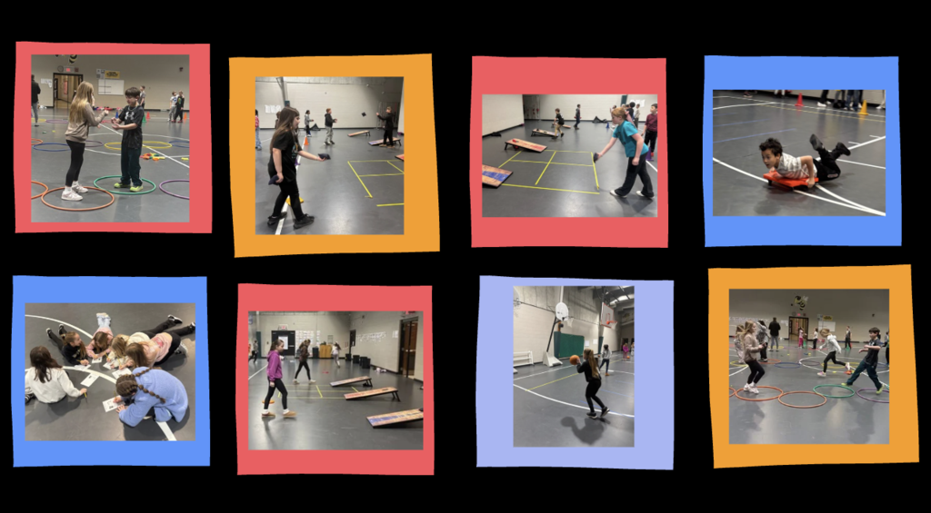 Images of students using PE equipment