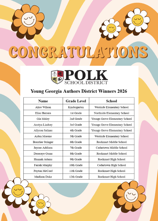 Congratulations to all of PSD's Young Georgia Authors District winners! 