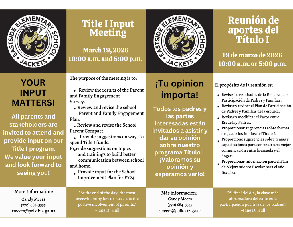 TitleI Input Meeting March 19, 2026, at 10am and 5pm