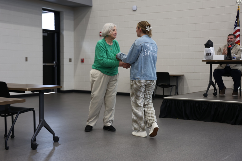 Judy Angle, Polk Retired Educators Association, and Caroline Groves, CMS Teacher