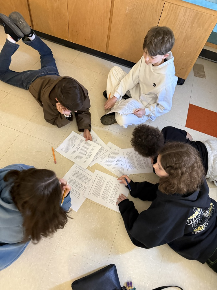 5th grade scoring Writing Samples through meaningful discussions using the Milestones Eight-Point, Three-Trait Writing Rubric.