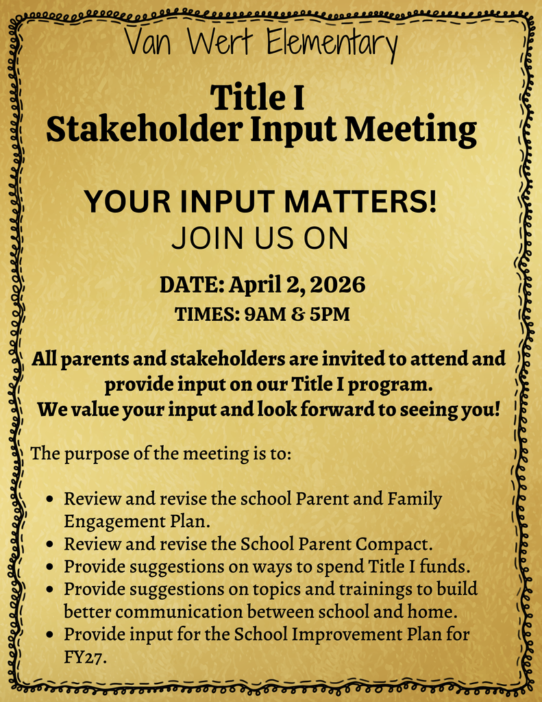 English flyer for our title 1 meeting invitation. It's for April 2nd at 9:00 am and 5:00 pm in the media center. 