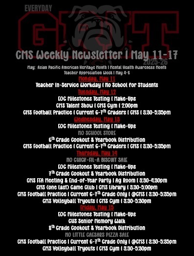newsletter on black background with red and white text with shadow bulldog for accent