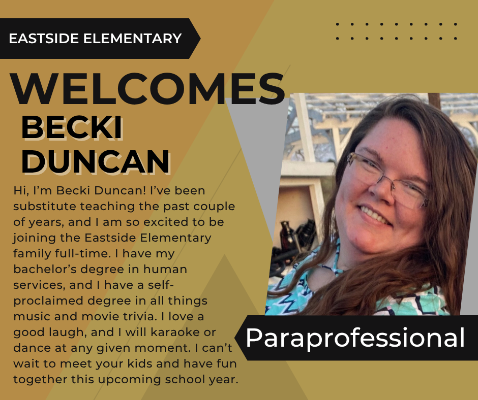 Welcome message for Becki Duncan.