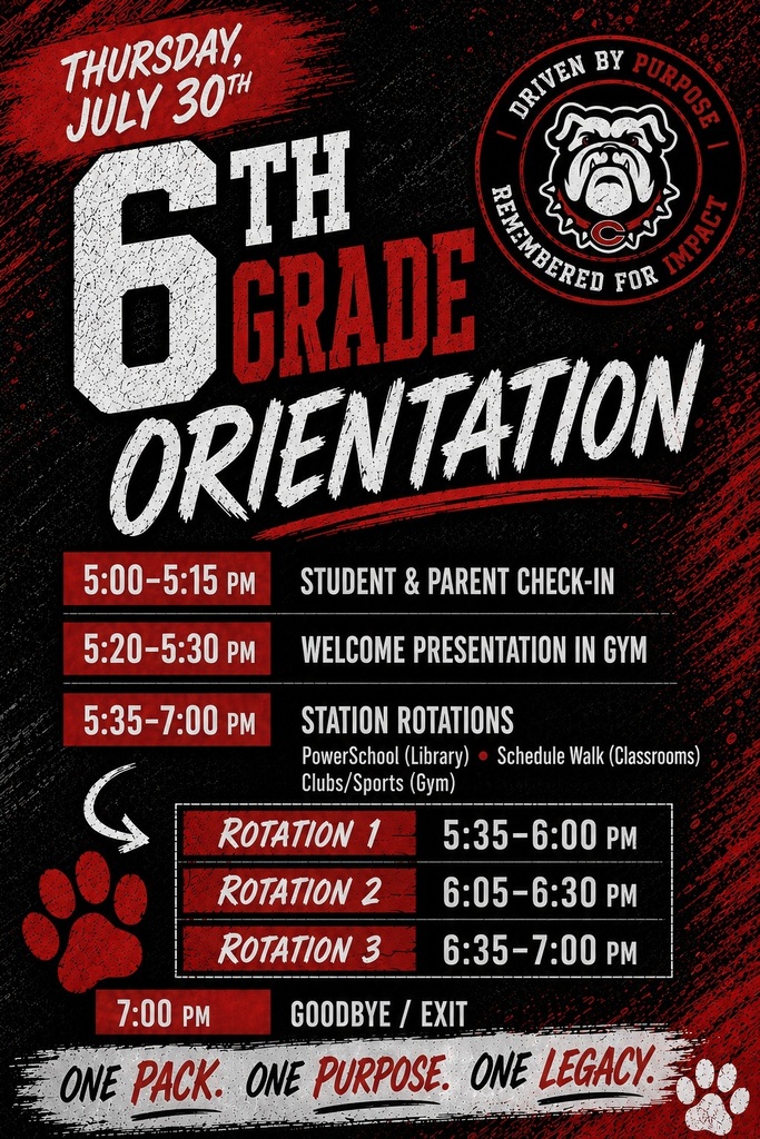 Orientation Flyer on black background with red and gray text