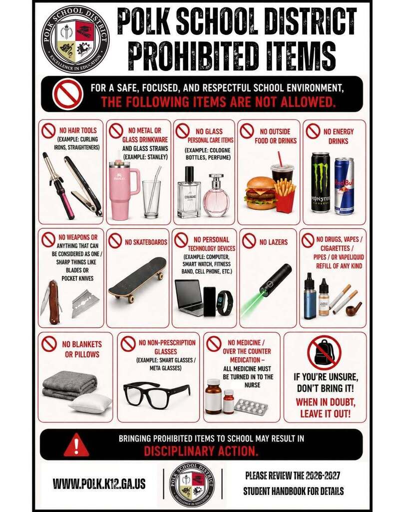 Polk school district prohibited items