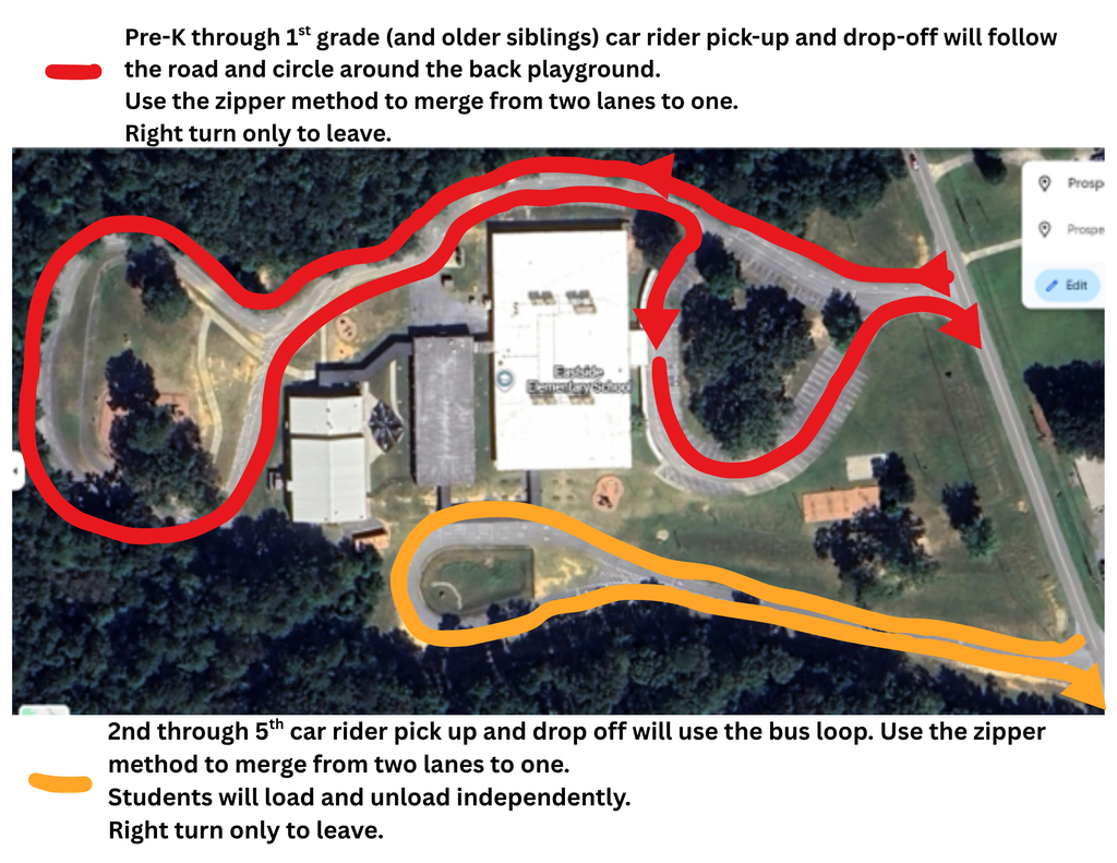 Map of car rider line around Eastside Elementary