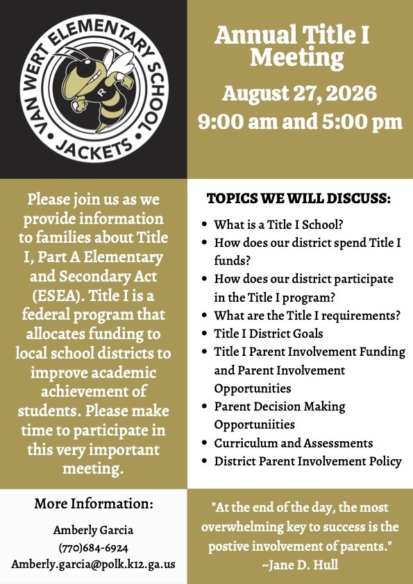 Title 1 meeting invitations for August 27, 2026 - at 9:00 am and 5:00 pm 