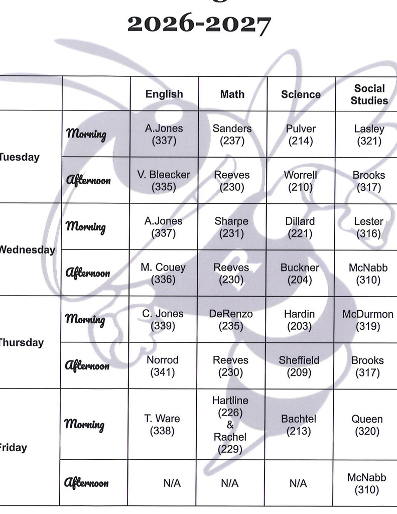 Tutoring Schedule