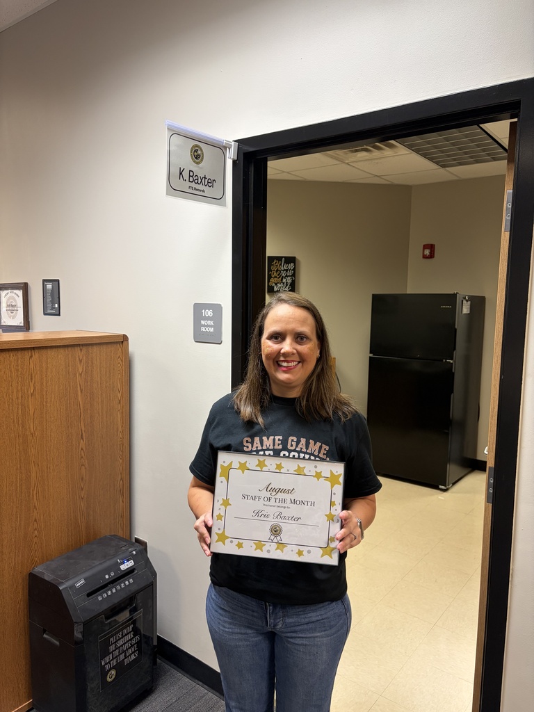 Congratulations to our Faculty and Staff of the Month for August, Mrs. Jennifer Smith, Mrs. Karen Masters, and Mrs. Kris Baxter!  Picture of Mrs. Kris Baxter
