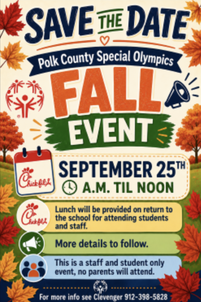 save the date polk county special olympics event September 25th 8 to 12. 