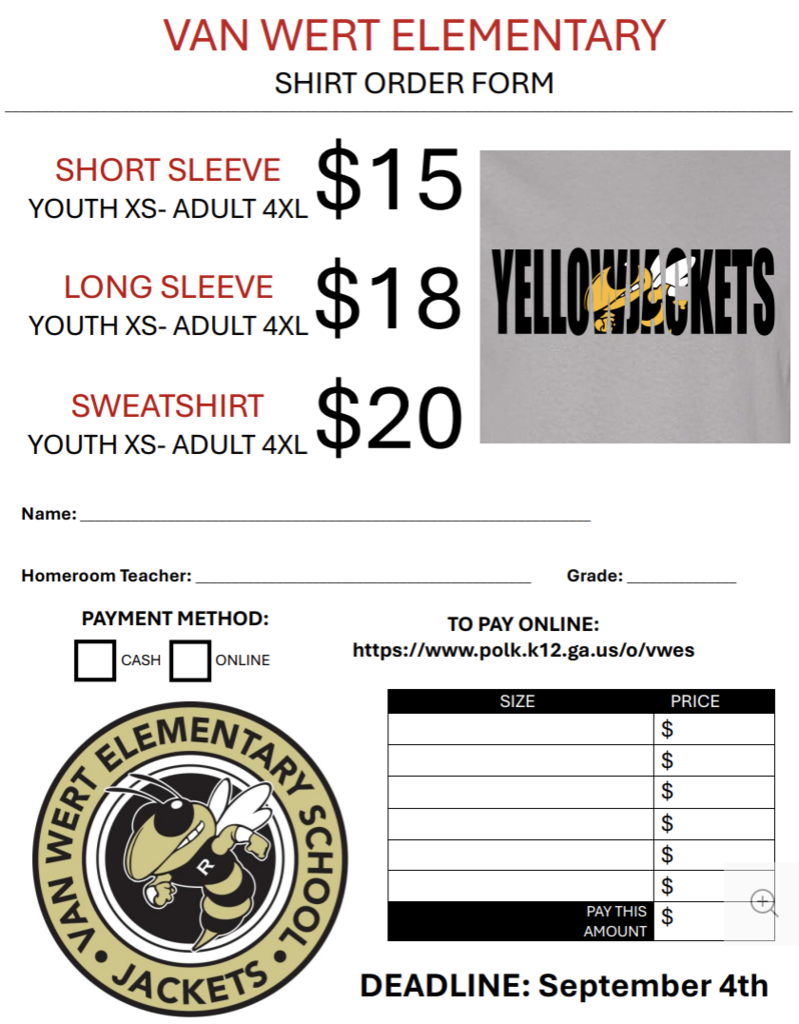 design with yellow jackets theme on it. Comes in short sleeve, long sleeve or sweatshirt options. Use link below to purchase. Deadline is Sept 4th 